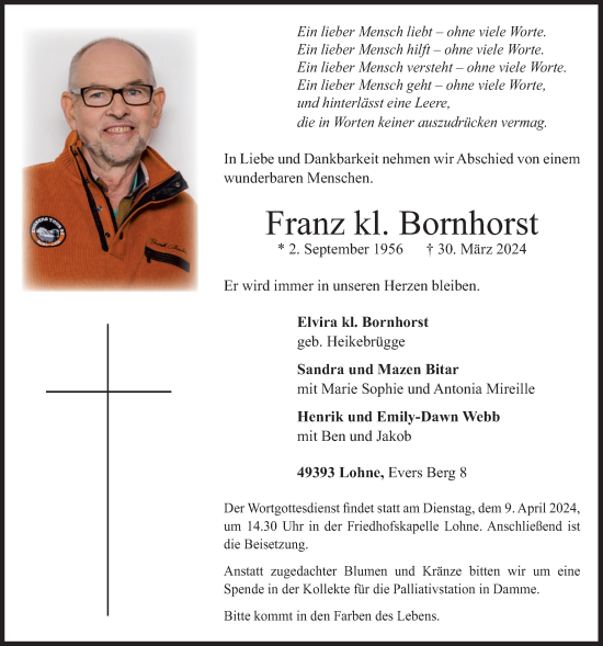 Anzeige von Franz kl. Bornhorst von OM-Medien