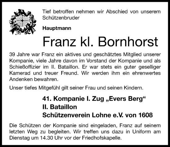 Anzeige von Franz kl. Bornhorst von OM-Medien