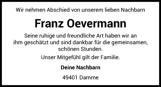 Anzeige von Franz Oevermann von OM-Medien