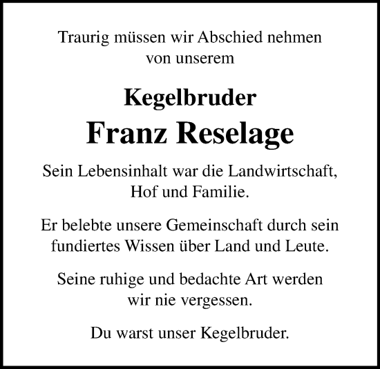Anzeige von Franz Reselage von OM-Medien