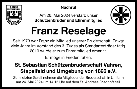 Anzeige von Franz Reselage von OM-Medien