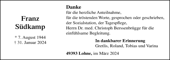 Anzeige von Franz Südkamp von OM-Medien
