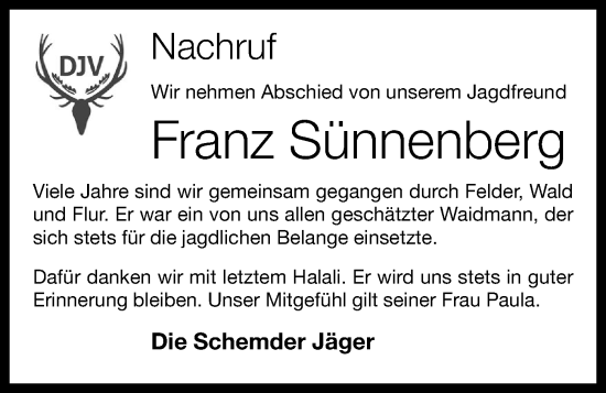 Anzeige von Franz Sünnenberg von OM-Medien