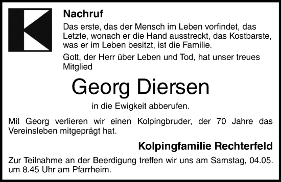 Anzeige von Georg Diersen von OM-Medien