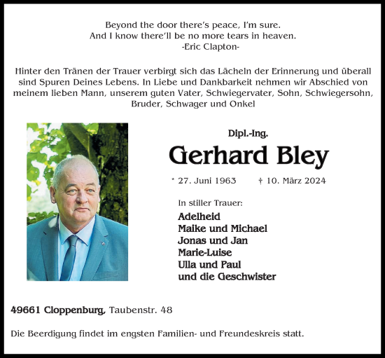 Anzeige von Gerhard Bley von OM-Medien