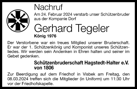 Anzeige von Gerhard Tegeler von OM-Medien