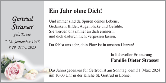 Anzeige von Gertrud Strasser von OM-Medien