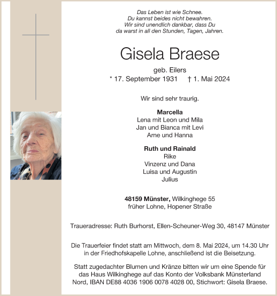 Anzeige von Gisela Braese von OM-Medien