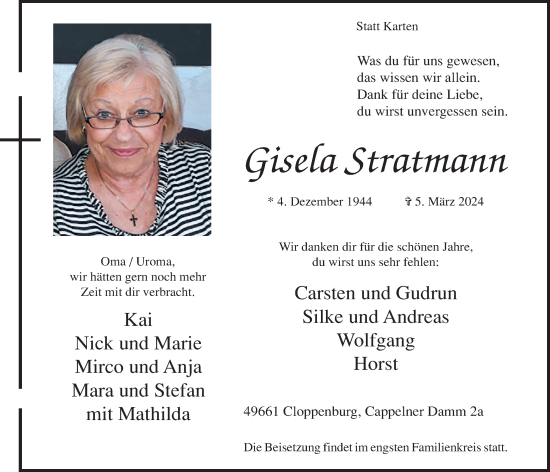 Anzeige von Gisela Stratmann von OM-Medien