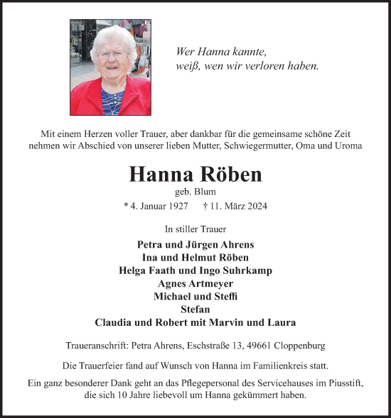 Anzeige von Hanna Röben von OM-Medien