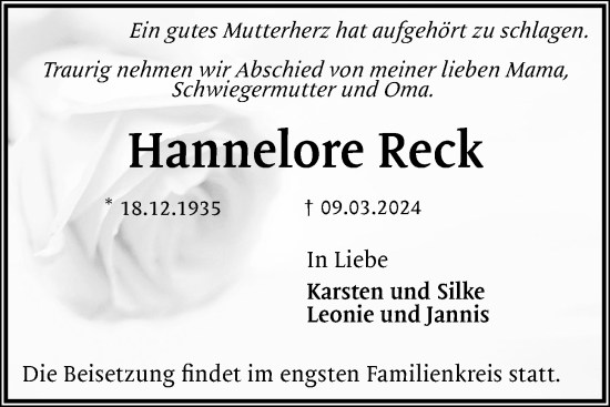 Anzeige von Hannelore Reck von OM-Medien