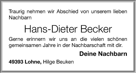 Anzeige von Hans-Dieter Becker von OM-Medien