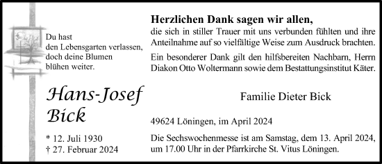 Anzeige von Hans-Josef Bick von OM-Medien