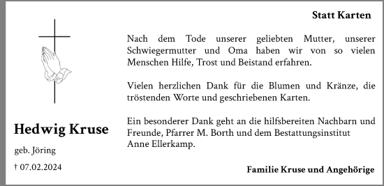Anzeige von Hedwig Kruse von OM-Medien