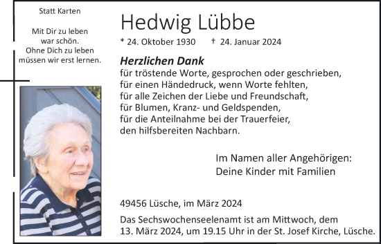 Anzeige von Hedwig Lübbe von OM-Medien