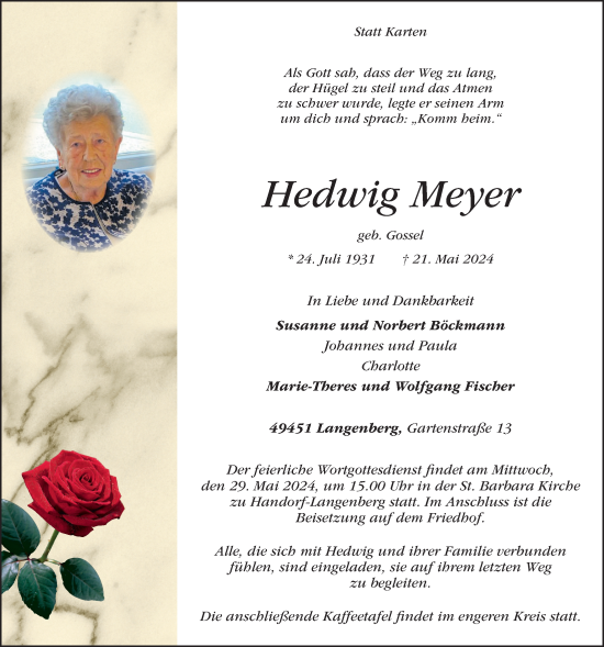 Anzeige von Hedwig Meyer von OM-Medien