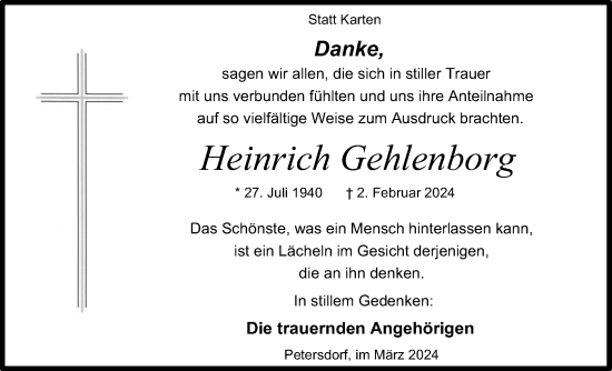 Anzeige von Heinrich Gehlenborg von OM-Medien