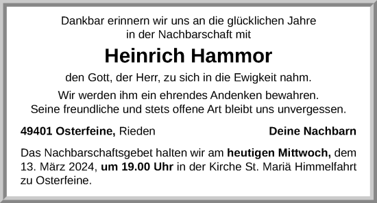 Anzeige von Heinrich Hammor von OM-Medien