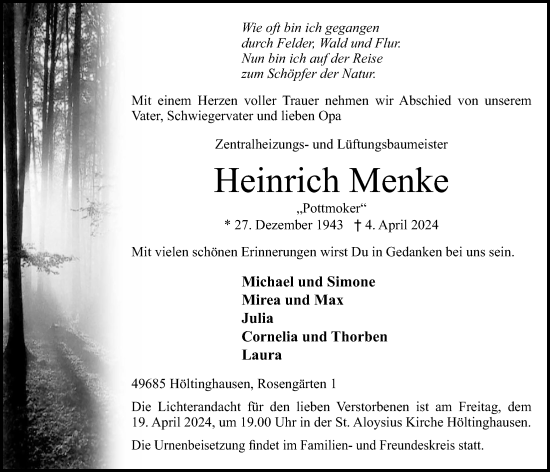 Anzeige von Heinrich Menke von OM-Medien