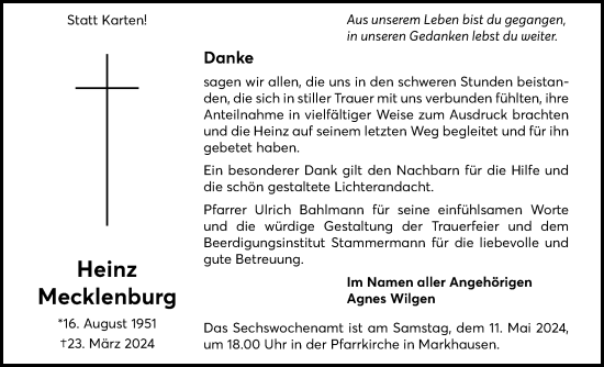 Anzeige von Heinz Mecklenburg von OM-Medien