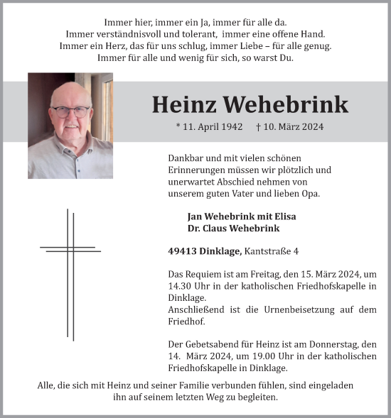 Anzeige von Heinz Wehebrink von OM-Medien