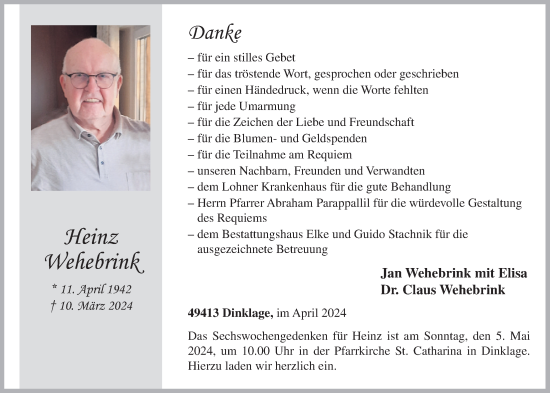 Anzeige von Heinz Wehebrink von OM-Medien