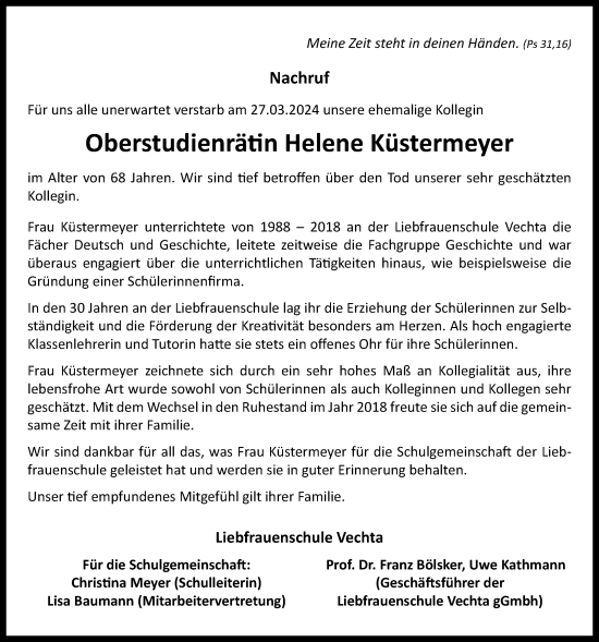 Anzeige von Helene Küstermeyer von OM-Medien