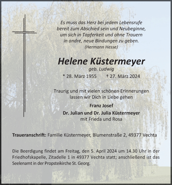 Anzeige von Helene Küstermeyer von OM-Medien