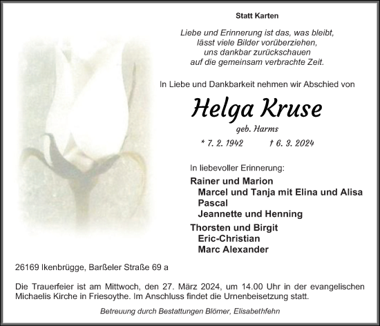 Anzeige von Helga Kruse von OM-Medien