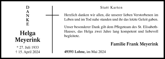 Anzeige von Helga Meyerink von OM-Medien