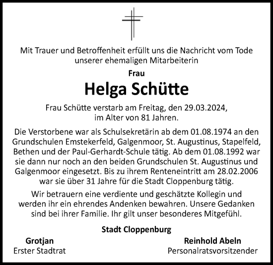 Anzeige von Helga Schütte von OM-Medien