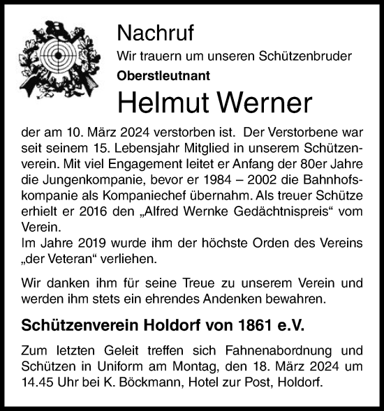 Anzeige von Helmut Werner von OM-Medien