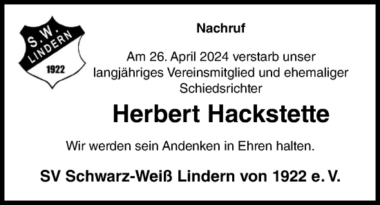 Anzeige von Herbert Hackstette von OM-Medien