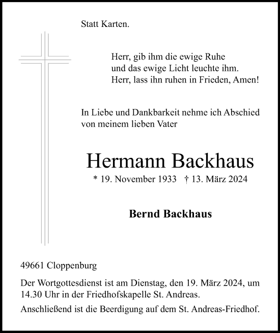 Anzeige von Hermann Backhaus von OM-Medien