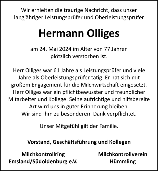 Anzeige von Hermann Olliges von OM-Medien