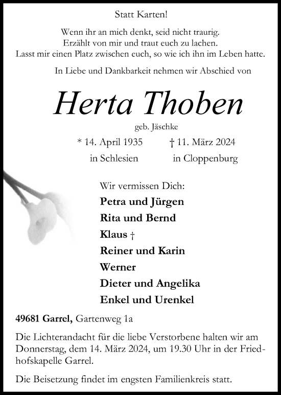 Anzeige von Herta Thoben von OM-Medien