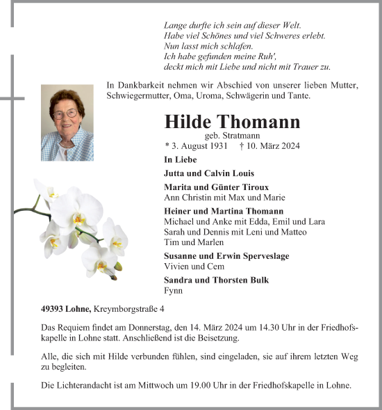 Anzeige von Hilde Thomann von OM-Medien