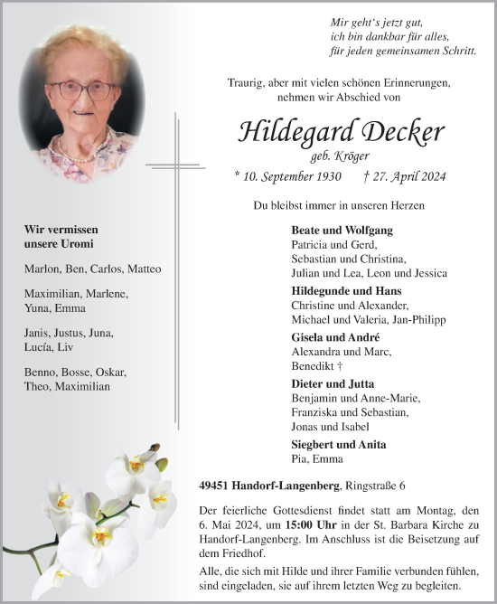 Anzeige von Hildegard Decker von OM-Medien