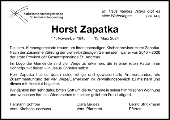 Anzeige von Horst Zapatka von OM-Medien