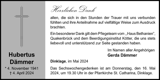 Anzeige von Hubertus Dämmer von OM-Medien