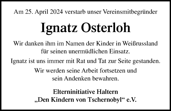 Anzeige von Ignatz Osterloh von OM-Medien