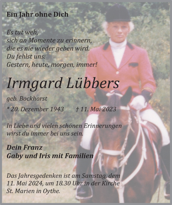 Anzeige von Irmgard Lübbers von OM-Medien