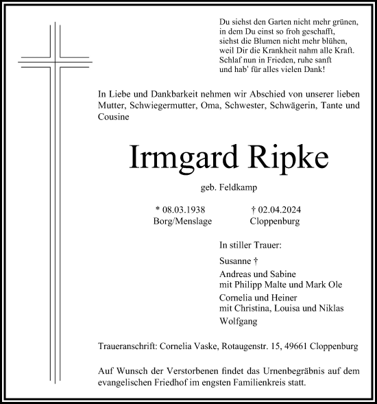 Anzeige von Irmgard Ripke von OM-Medien