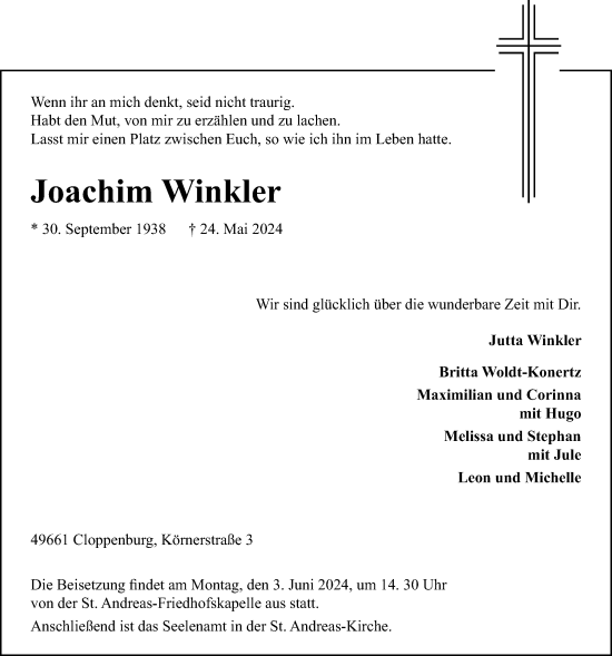 Anzeige von Joachim Winkler von OM-Medien