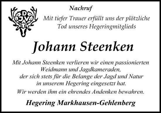 Anzeige von Johann Steenken von OM-Medien