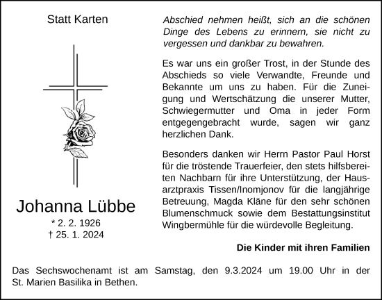Anzeige von Johanna Lübbe von OM-Medien