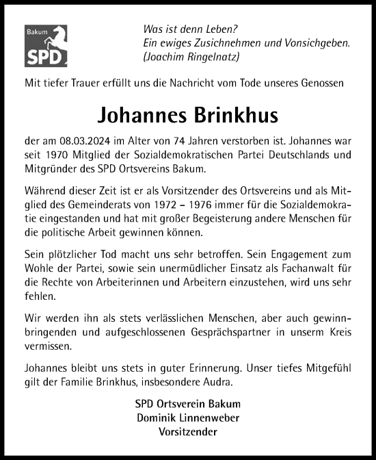 Anzeige von Johannes Brinkhus von OM-Medien