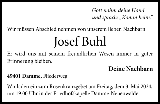 Anzeige von Josef Buhl von OM-Medien