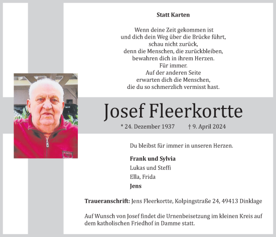 Anzeige von Josef Fleerkortte von OM-Medien