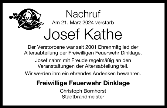 Anzeige von Josef Kathe von OM-Medien